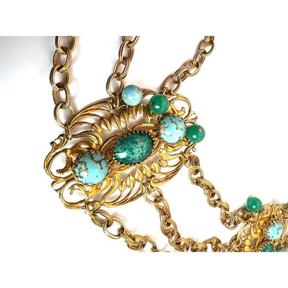 Vintage Napier cabochon gold tone and stone chain belt - Picture 4 of 12
